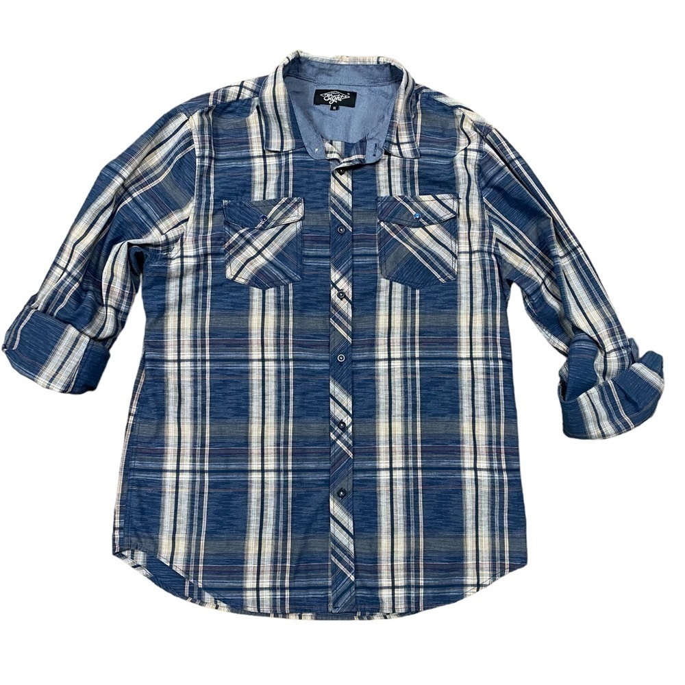 Eighty Eight Blue Plaid Button Down Shirt Size XL
